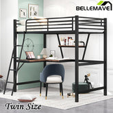Bellemave® Metal&MDF High Loft Bed with Desk and Shelf - Bellemave